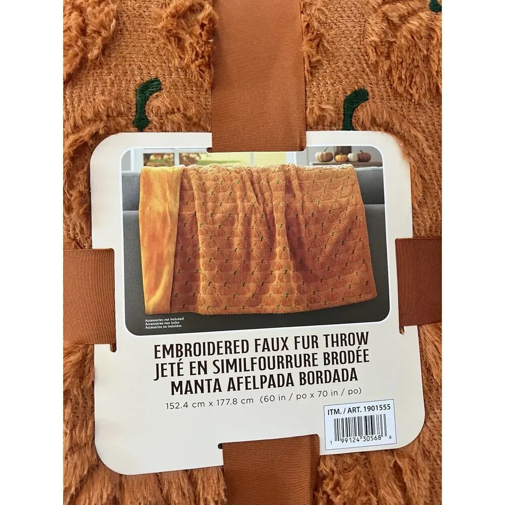 NWT Costco Halloween Faux Fur Throw Blanket Lot of 3 Ghost Cat Pumpkin